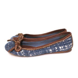 Prada Tweed Ballet Flats with Leather Bow Blue/Brown Size 37 available at CelebrityOwned.com img_5
