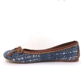 Prada Tweed Ballet Flats with Leather Bow Blue/Brown Size 37 available at CelebrityOwned.com img_6