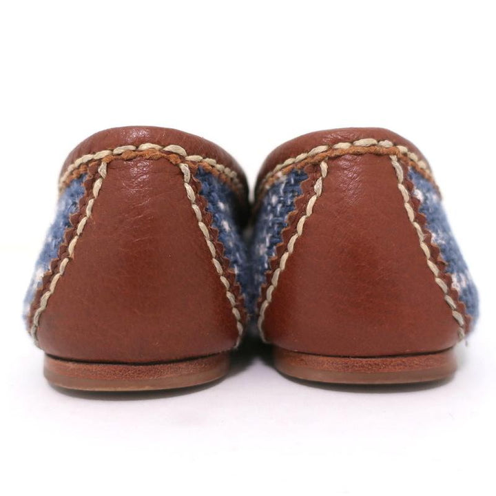 Prada Tweed Ballet Flats with Leather Bow Blue/Brown Size 37 available at CelebrityOwned.com img_7