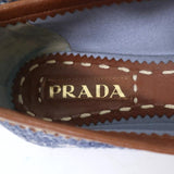 Prada Tweed Ballet Flats with Leather Bow Blue/Brown Size 37 available at CelebrityOwned.com img_8