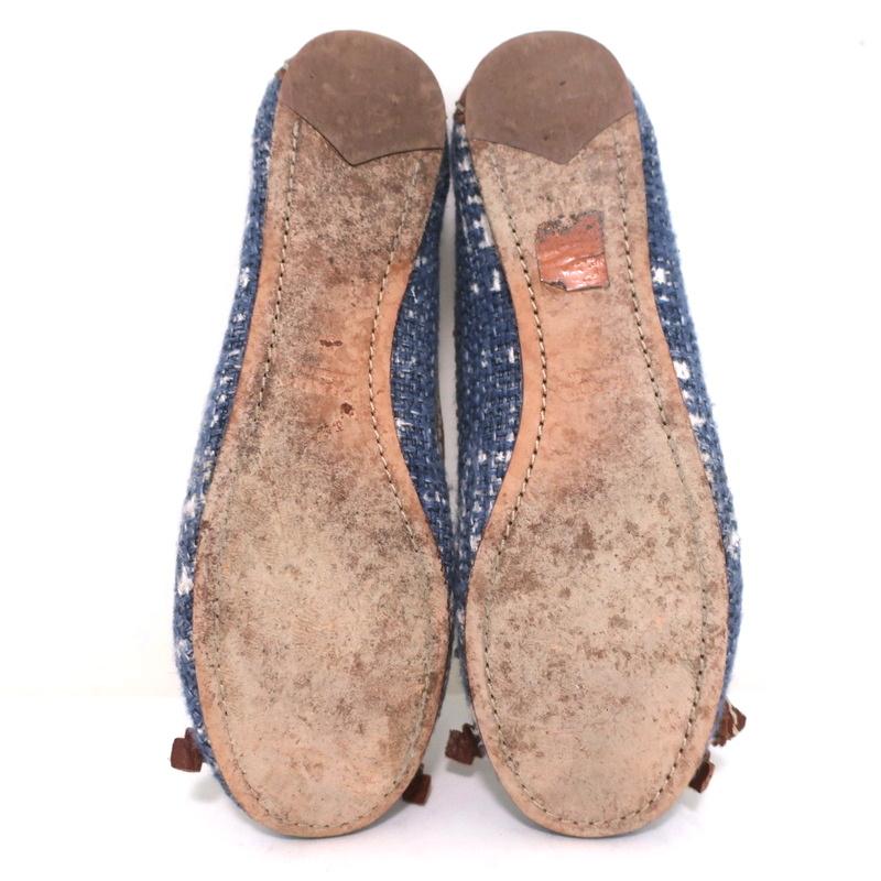Prada Tweed Ballet Flats with Leather Bow Blue/Brown Size 37 available at CelebrityOwned.com img_9