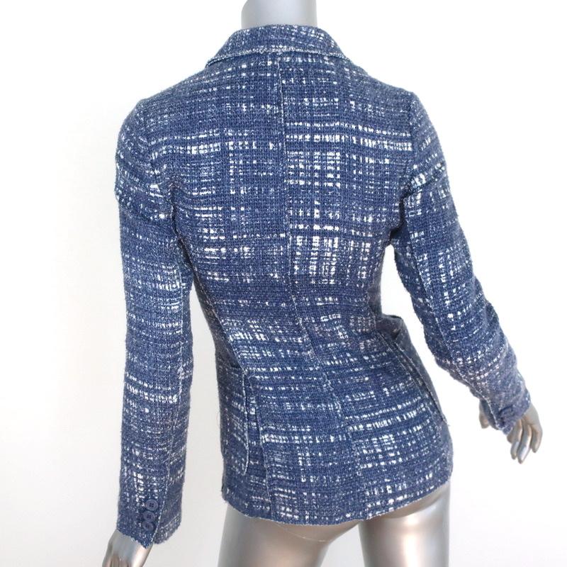 Prada Tweed Blazer Blue Size 38 Three-Button Jacket available at CelebrityOwned.com img_5