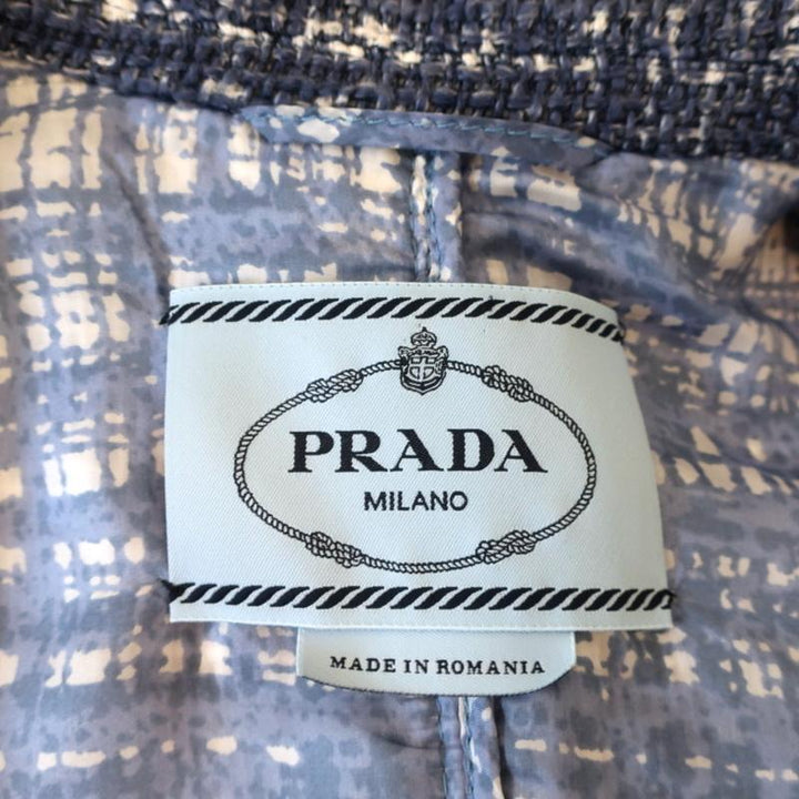 Prada Tweed Blazer Blue Size 38 Three-Button Jacket available at CelebrityOwned.com img_7