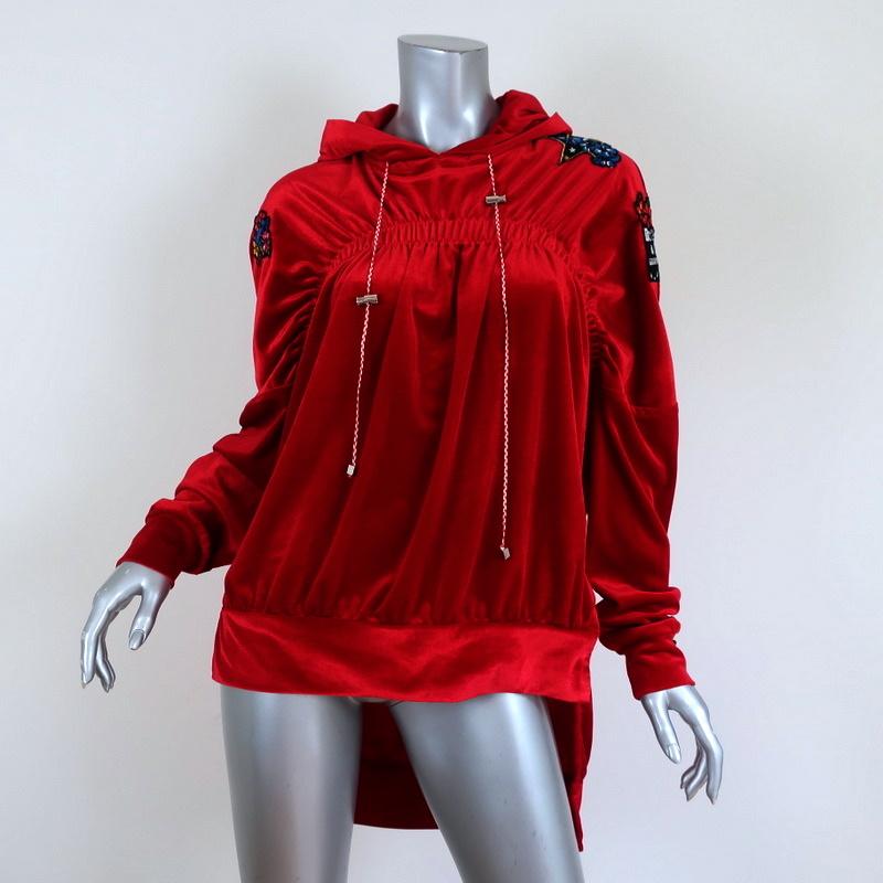 Preen Line Velour Hoodie Sweatshirt with Patches Red Size Medium available at CelebrityOwned.com img_1