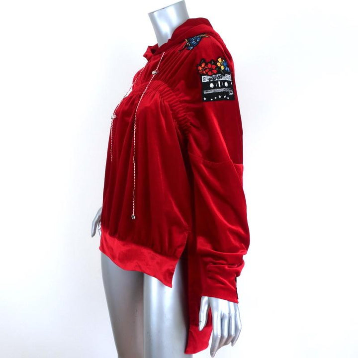 Preen Line Velour Hoodie Sweatshirt with Patches Red Size Medium available at CelebrityOwned.com img_4