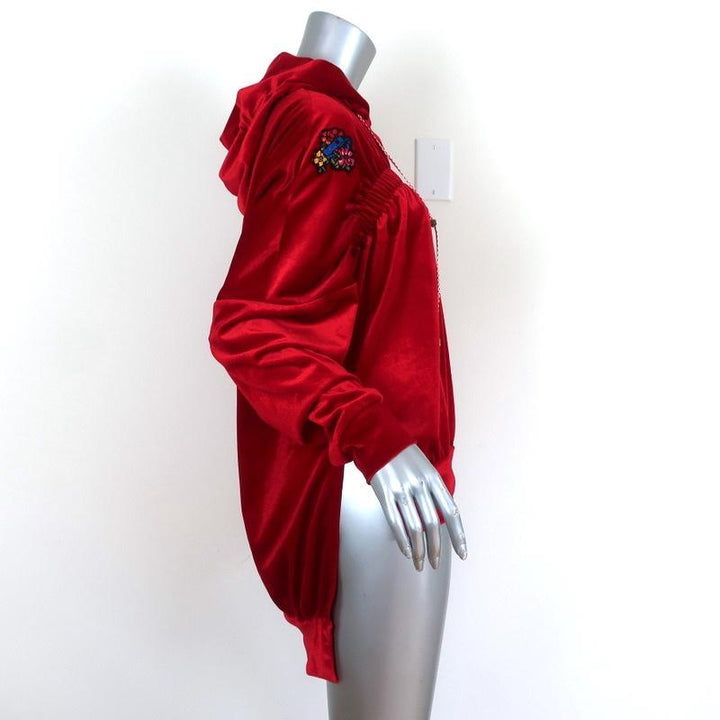 Preen Line Velour Hoodie Sweatshirt with Patches Red Size Medium available at CelebrityOwned.com img_6
