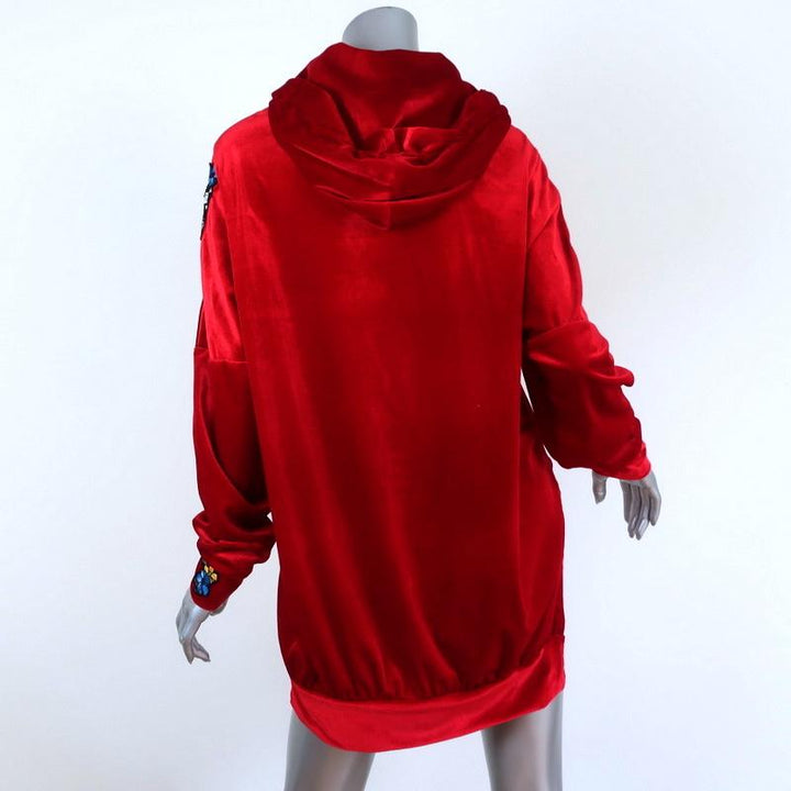 Preen Line Velour Hoodie Sweatshirt with Patches Red Size Medium available at CelebrityOwned.com img_7
