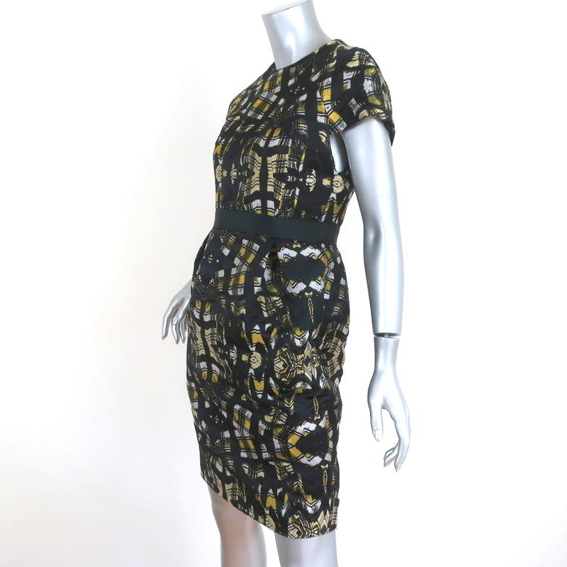 Proenza Schouler Dress Black Abstract Print Silk Jacquard Size 4 Short Sleeve available at CelebrityOwned.com img_2