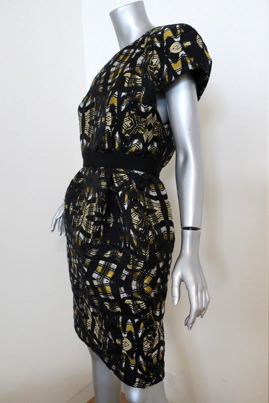 Proenza Schouler Dress Black/Yellow Printed Satin Jacquard Size 8 Cap Sleeve NEW available at CelebrityOwned.com img_4