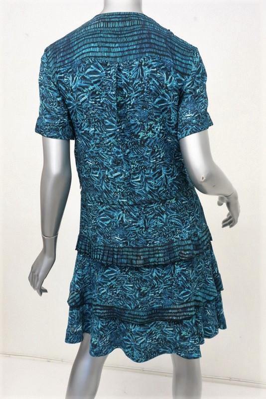 Proenza Schouler Dress Blue Abstract Print Silk Size 2 Ruffle Trim Short Sleeve available at CelebrityOwned.com img_4