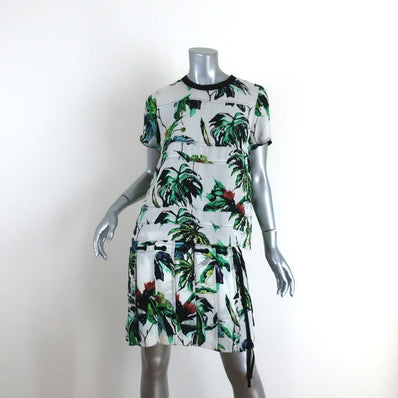 Proenza Schouler Dress White Tropical Print Silk Size 4 Short Sleeve Shift available at CelebrityOwned.com img_1