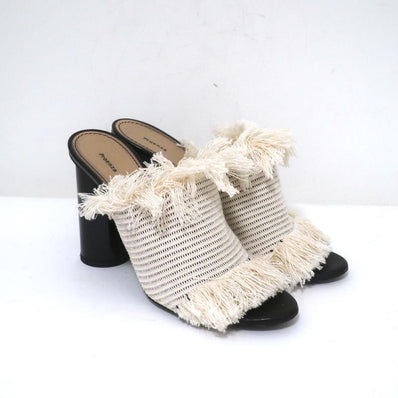 Proenza Schouler Fringed Canvas Mules Cream Size 37 High Heel Sandals available at CelebrityOwned.com img_1