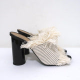 Proenza Schouler Fringed Canvas Mules Cream Size 37 High Heel Sandals available at CelebrityOwned.com img_2