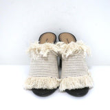 Proenza Schouler Fringed Canvas Mules Cream Size 37 High Heel Sandals available at CelebrityOwned.com img_3