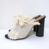 Proenza Schouler Fringed Canvas Mules Cream Size 37 High Heel Sandals available at CelebrityOwned.com img_5