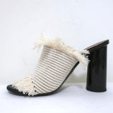 Proenza Schouler Fringed Canvas Mules Cream Size 37 High Heel Sandals available at CelebrityOwned.com img_6