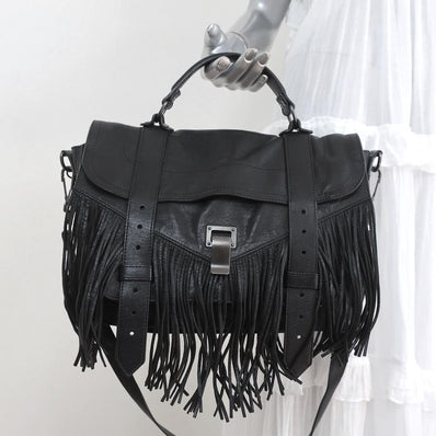 Proenza Schouler PS1 Medium Fringe Bag Black Leather Crossbody Satchel available at CelebrityOwned.com img_1