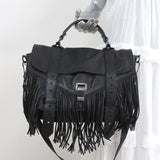 Proenza Schouler PS1 Medium Fringe Bag Black Leather Crossbody Satchel available at CelebrityOwned.com img_1