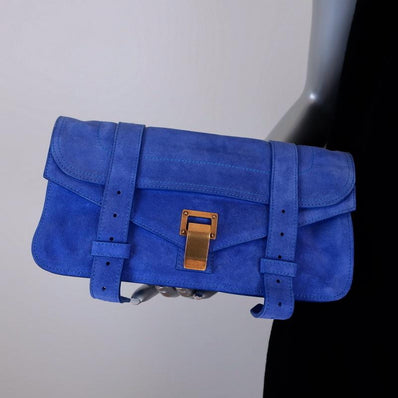Proenza Schouler PS1 Pochette Clutch Purple-Blue Suede Small Bag available at CelebrityOwned.com img_1