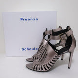Proenza Schouler Sandals Silver Metallic Woven Leather Size 41 Open Toe Heels available at CelebrityOwned.com img_1