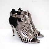 Proenza Schouler Sandals Silver Metallic Woven Leather Size 41 Open Toe Heels available at CelebrityOwned.com img_2