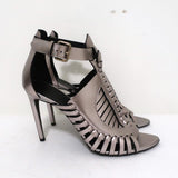 Proenza Schouler Sandals Silver Metallic Woven Leather Size 41 Open Toe Heels available at CelebrityOwned.com img_3
