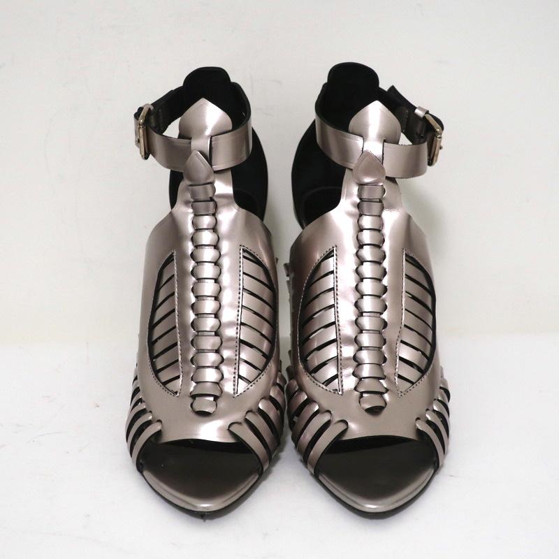 Proenza Schouler Sandals Silver Metallic Woven Leather Size 41 Open Toe Heels available at CelebrityOwned.com img_4
