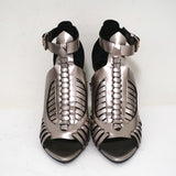 Proenza Schouler Sandals Silver Metallic Woven Leather Size 41 Open Toe Heels available at CelebrityOwned.com img_4