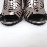 Proenza Schouler Sandals Silver Metallic Woven Leather Size 41 Open Toe Heels available at CelebrityOwned.com img_5