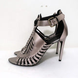 Proenza Schouler Sandals Silver Metallic Woven Leather Size 41 Open Toe Heels available at CelebrityOwned.com img_6