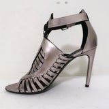Proenza Schouler Sandals Silver Metallic Woven Leather Size 41 Open Toe Heels available at CelebrityOwned.com img_7