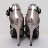 Proenza Schouler Sandals Silver Metallic Woven Leather Size 41 Open Toe Heels available at CelebrityOwned.com img_8