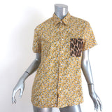 R13 Tony Shirt Yellow Floral Print Cotton & Leopard Silk Top Size Extra Small available at CelebrityOwned.com img_1