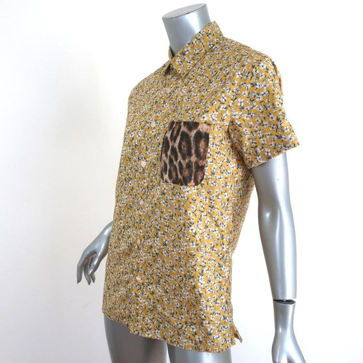 R13 Tony Shirt Yellow Floral Print Cotton &amp; Leopard Silk Top Size Extra Small available at CelebrityOwned.com img_2