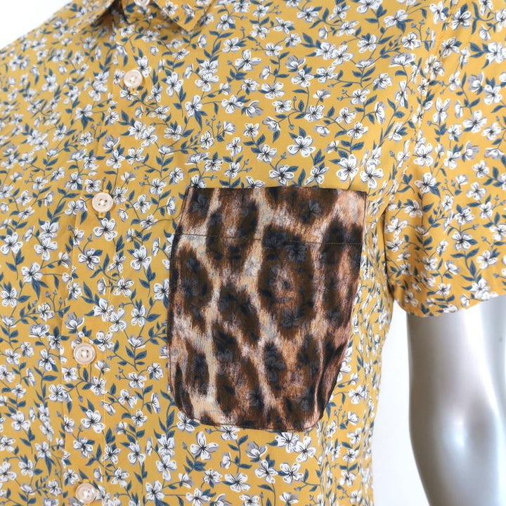 R13 Tony Shirt Yellow Floral Print Cotton &amp; Leopard Silk Top Size Extra Small available at CelebrityOwned.com img_3