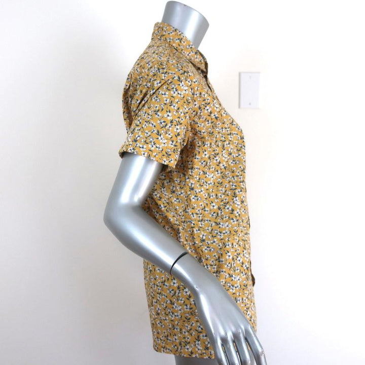 R13 Tony Shirt Yellow Floral Print Cotton &amp; Leopard Silk Top Size Extra Small available at CelebrityOwned.com img_4