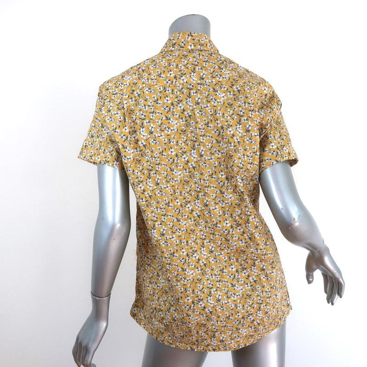 R13 Tony Shirt Yellow Floral Print Cotton &amp; Leopard Silk Top Size Extra Small available at CelebrityOwned.com img_5
