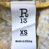 R13 Tony Shirt Yellow Floral Print Cotton & Leopard Silk Top Size Extra Small available at CelebrityOwned.com img_7