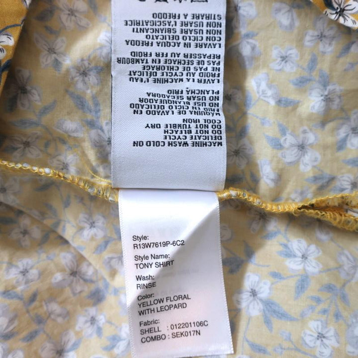 R13 Tony Shirt Yellow Floral Print Cotton &amp; Leopard Silk Top Size Extra Small available at CelebrityOwned.com img_8