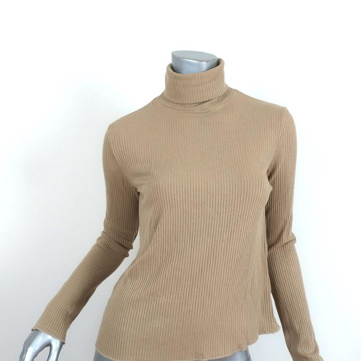 RE/DONE 60s Long Sleeve Turtleneck Top Sand Ribbed Jersey Size Medium NEW available at CelebrityOwned.com img_1