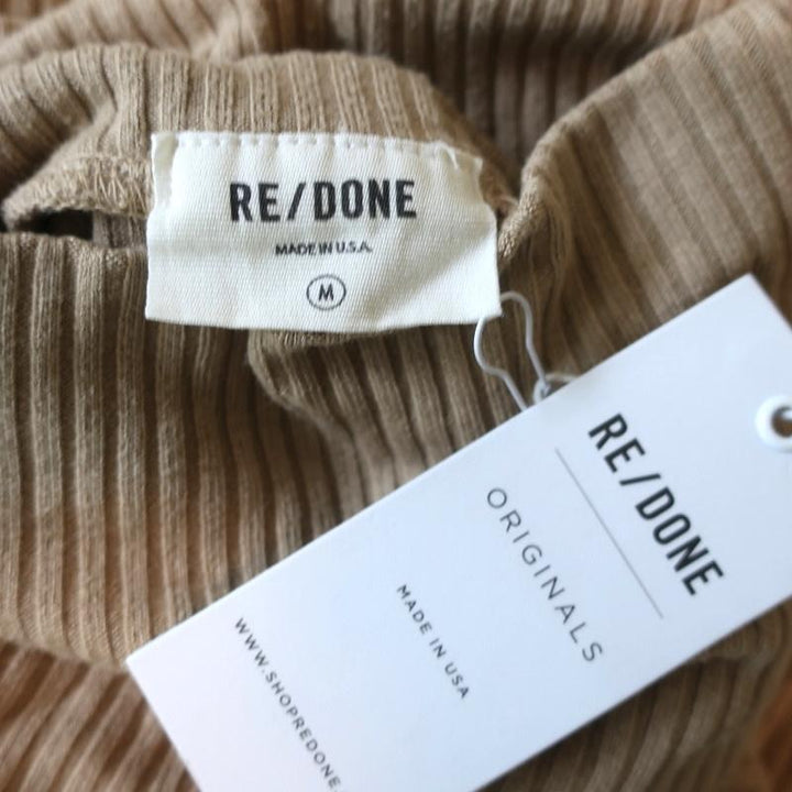 RE/DONE 60s Long Sleeve Turtleneck Top Sand Ribbed Jersey Size Medium NEW available at CelebrityOwned.com img_6
