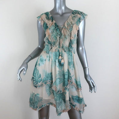 ROCOCO SAND Mini Dress Echo Leaf Print Chiffon Size Small Lace-Up Sleeveless NEW available at CelebrityOwned.com img_1