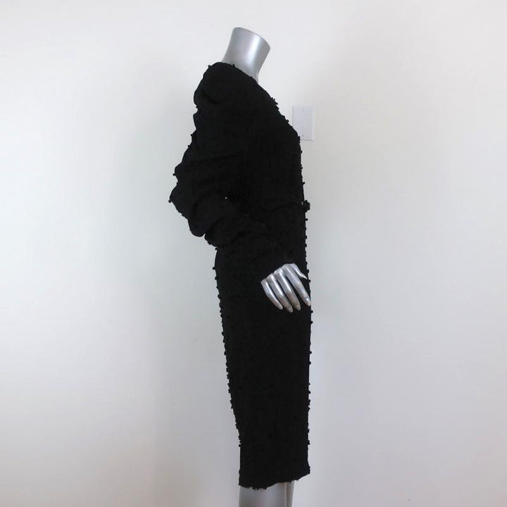 Rachel Comey Dress Whiff Black Textured Jacquard Size 4 Draped Long Sleeve available at CelebrityOwned.com img_5