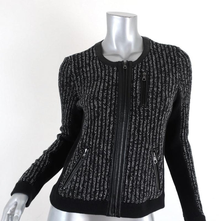 Rag &amp; Bone Jacket Paula Black Leather-Trim Ribbed Knit Size Extra Small available at CelebrityOwned.com img_1