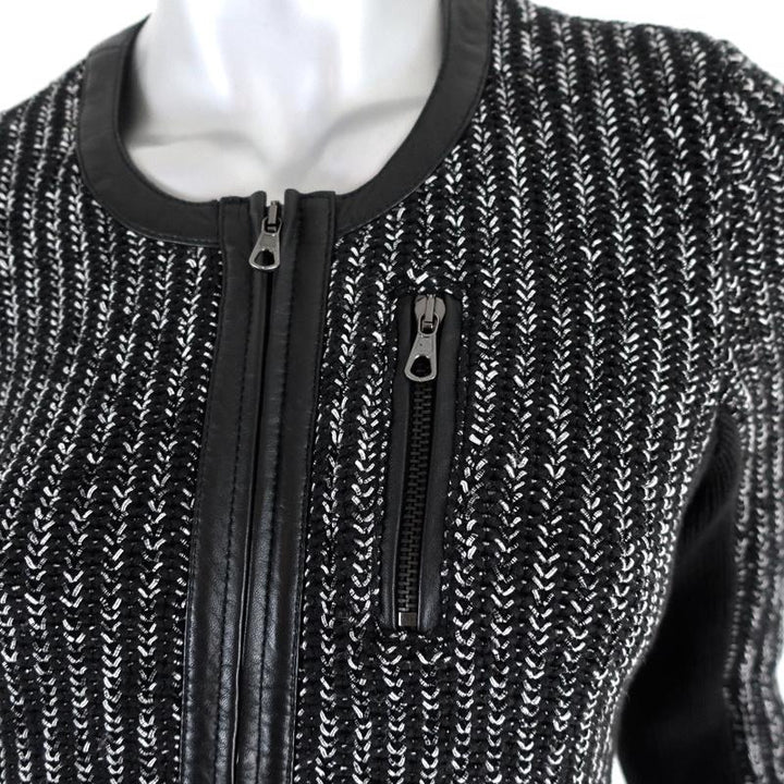 Rag &amp; Bone Jacket Paula Black Leather-Trim Ribbed Knit Size Extra Small available at CelebrityOwned.com img_2