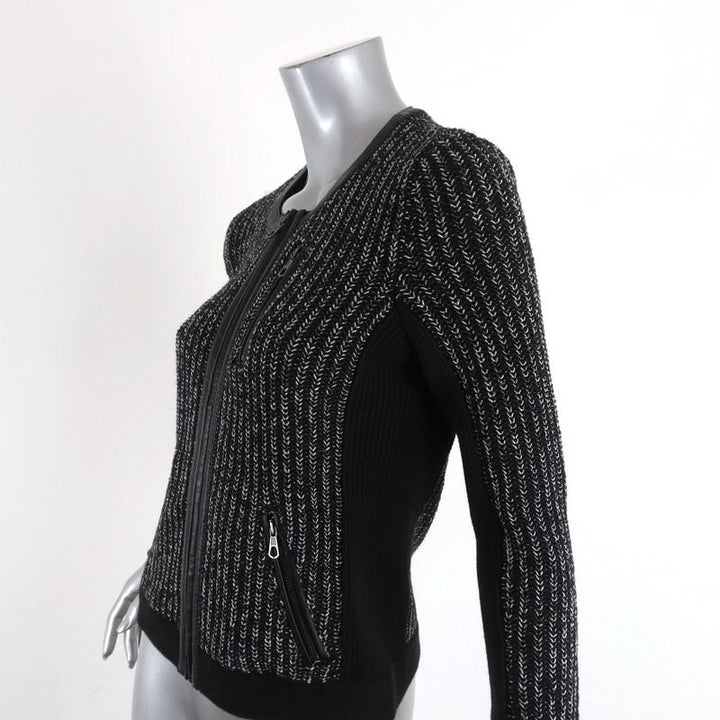 Rag &amp; Bone Jacket Paula Black Leather-Trim Ribbed Knit Size Extra Small available at CelebrityOwned.com img_3