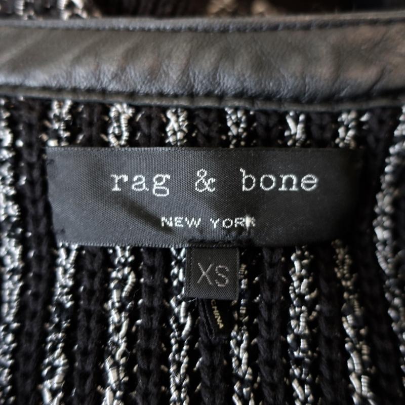 Rag &amp; Bone Jacket Paula Black Leather-Trim Ribbed Knit Size Extra Small available at CelebrityOwned.com img_6