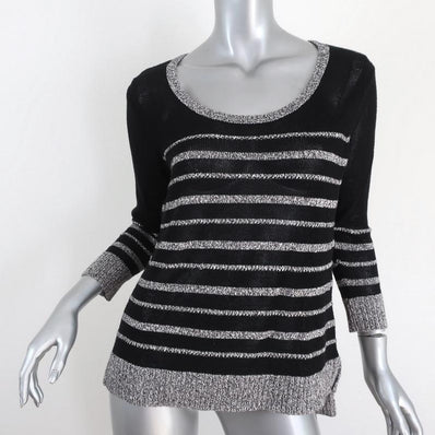 Rag & Bone Sweater Azra Black/Gray Striped Cotton Knit Pullover Size Small available at CelebrityOwned.com img_1