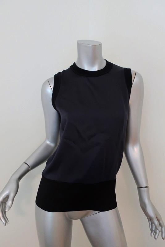 Rag &amp; Bone Tank Darcie Navy Satin &amp; Black Ribbed Knit Size Small Sleeveless Top available at CelebrityOwned.com img_1