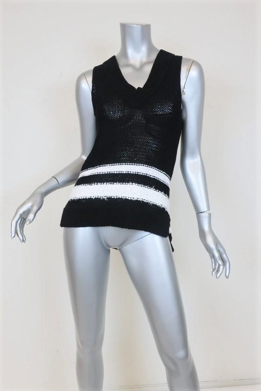 Rag &amp; Bone Top Dina Black/White Striped Cotton-Blend Size Small Sweater Vest available at CelebrityOwned.com img_1